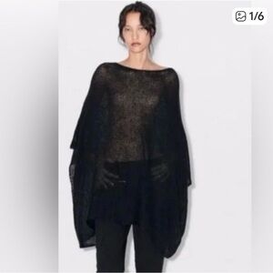 Zara Black Openwork  Knit Poncho
